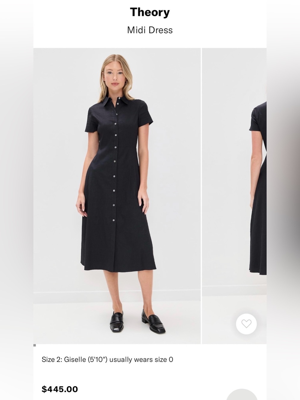 Theory black stretch cotton fitted short sleeve shirt midi dress small size 6 - Picture 2 of 10